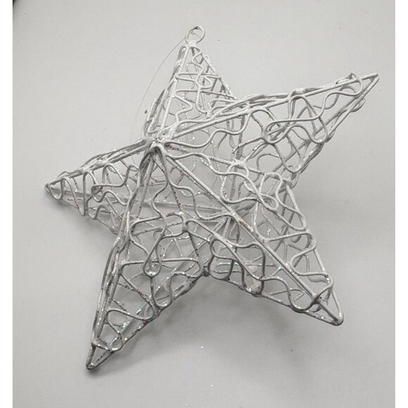 Vintage White Wire Star Christmas Tree Ornament with Iridescent Glitter Accents - Picture 5 of 6